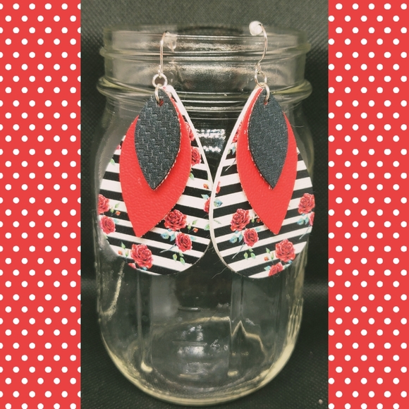 Jewelry - 3/$20 Rose Striped Dangle Leather Earrings